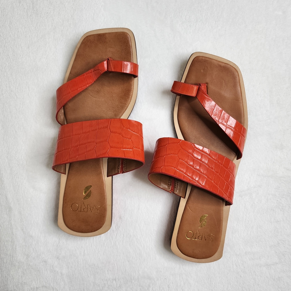 SARTO By Franco Sarto Orange Croc-Embossed Slide Sandals